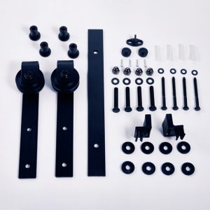 80KG Double Soft Close Sliding Barn Door Hardware Kit, Long Strap Matte Black Steel Hanger Roller Set for 35-45mm Solid Wood Hanging Doors